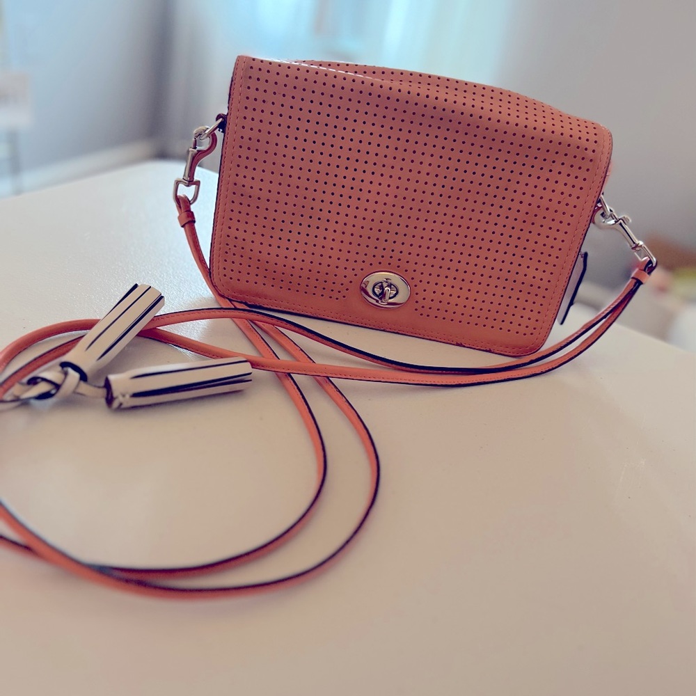 Coach Bag Coral Perforated Leather Penelope Shoulder Purse